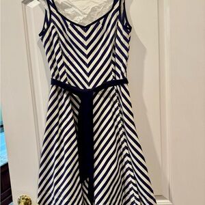 Navy and White/ivory Striped Summer Dress Talbots 8P MIDI